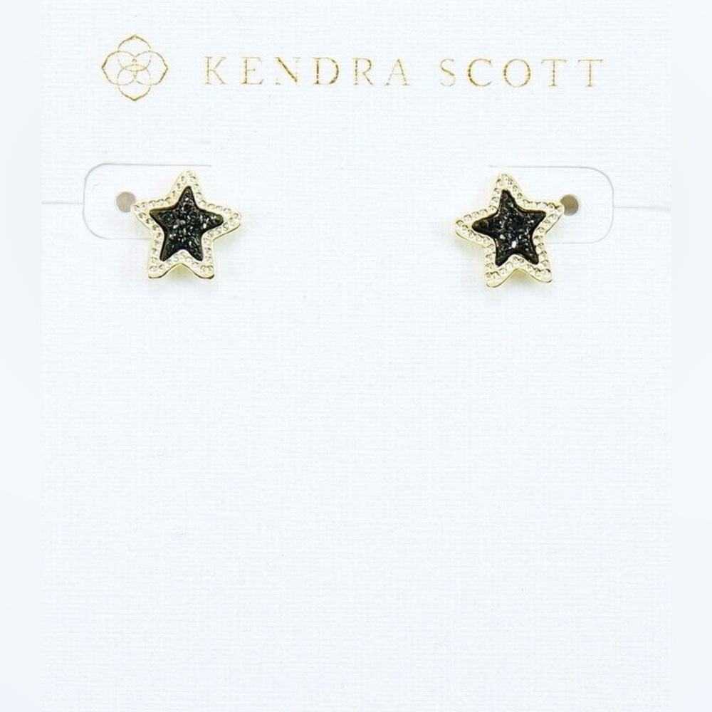 Kendra Scott Black Drusy Gold Jae Stud Earrings